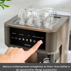 Karaca Espressomaschine|Kaffeemaschinen-MyCaffe Barista S10 Automatische Siebträger Maschine mit integriertem Milchbehälter – Walnut Brown