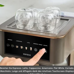 Karaca Espressomaschine|Kaffeemaschinen-MyCaffe Barista S10 Automatische Siebträger Maschine mit integriertem Milchbehälter – Walnut Brown
