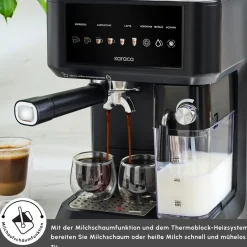Karaca Kaffeemaschinen|Espressomaschine-MyCaffe Barista S10 Automatische Espresso-, Latte- und Cappuccino-Maschine mit integriertem Milchbehälter – Matte Black