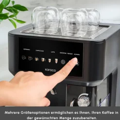 Karaca Kaffeemaschinen|Espressomaschine-MyCaffe Barista S10 Automatische Espresso-, Latte- und Cappuccino-Maschine mit integriertem Milchbehälter – Matte Black