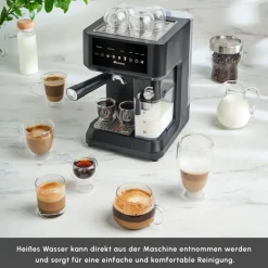 Karaca Kaffeemaschinen|Espressomaschine-MyCaffe Barista S10 Automatische Espresso-, Latte- und Cappuccino-Maschine mit integriertem Milchbehälter – Matte Black