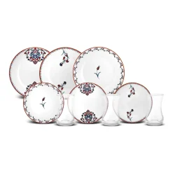 Karaca Frühstücksgeschirr|Kuchenplatte-Nakkaş Dessert-Set für 6 Personen, 18 teilig Multıfarben