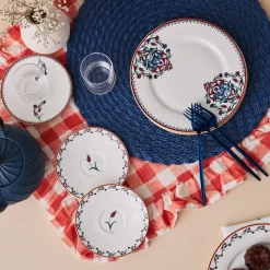 Karaca Frühstücksgeschirr|Kuchenplatte-Nakkaş Dessert-Set für 6 Personen, 18 teilig Multıfarben