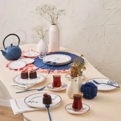 Karaca Frühstücksgeschirr|Kuchenplatte-Nakkaş Dessert-Set für 6 Personen, 18 teilig Multıfarben