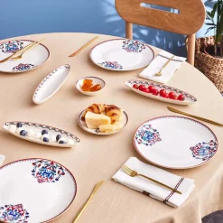 Karaca Frühstücksgeschirr|Frühstücksset Für 6 Personen-Nakkaş Frühstücksset und Servierschalen für 6 Personen, 14 Teilig Multıfarben