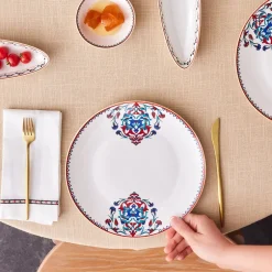 Karaca Frühstücksgeschirr|Frühstücksset Für 6 Personen-Nakkaş Frühstücksset und Servierschalen für 6 Personen, 14 Teilig Multıfarben