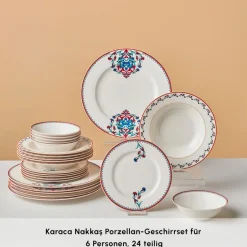 Karaca Tafelservice Für 6 Personen-Nakkaş Porzellan-Geschirrset für 6 Personen, 24 teilig Multıfarben