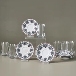 Karaca Teegläser Sets-Nakkas 12-teiliges Türkisches Teeset aus Bone China für 6 Personen, 130 ml, Rot