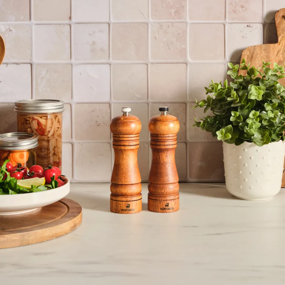 Karaca Salz Und Pfefferstreuer-Naturegrind 2-teiliges Holz Gewürzmühle Set
