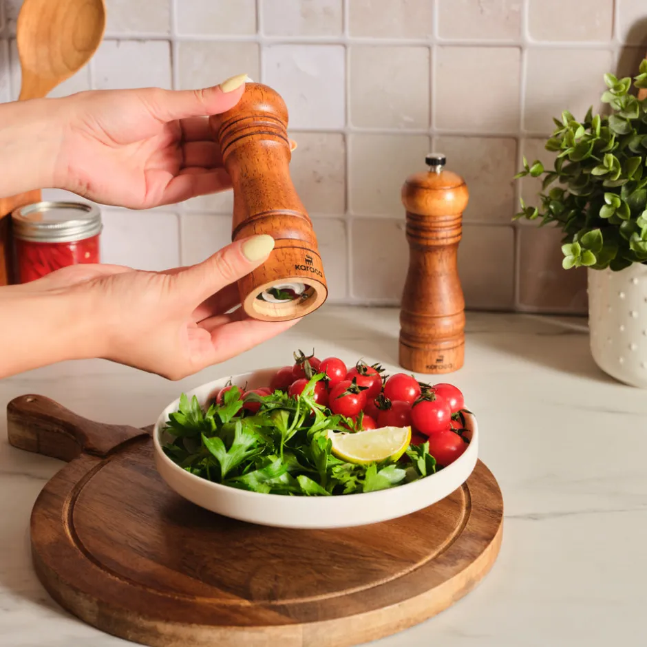 Karaca Salz Und Pfefferstreuer-Naturegrind 2-teiliges Holz Gewürzmühle Set