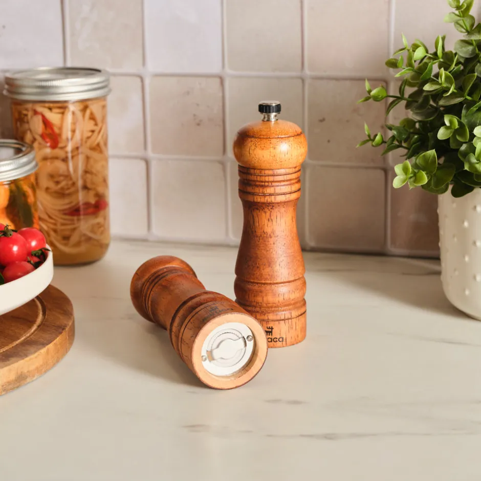 Karaca Salz Und Pfefferstreuer-Naturegrind 2-teiliges Holz Gewürzmühle Set