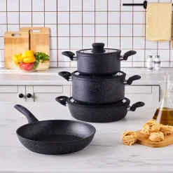 Karaca Granittopf Sets-Nebula, Granit 7-teiliges Kochgeschirr-Set, Induktion, Schwarz Black