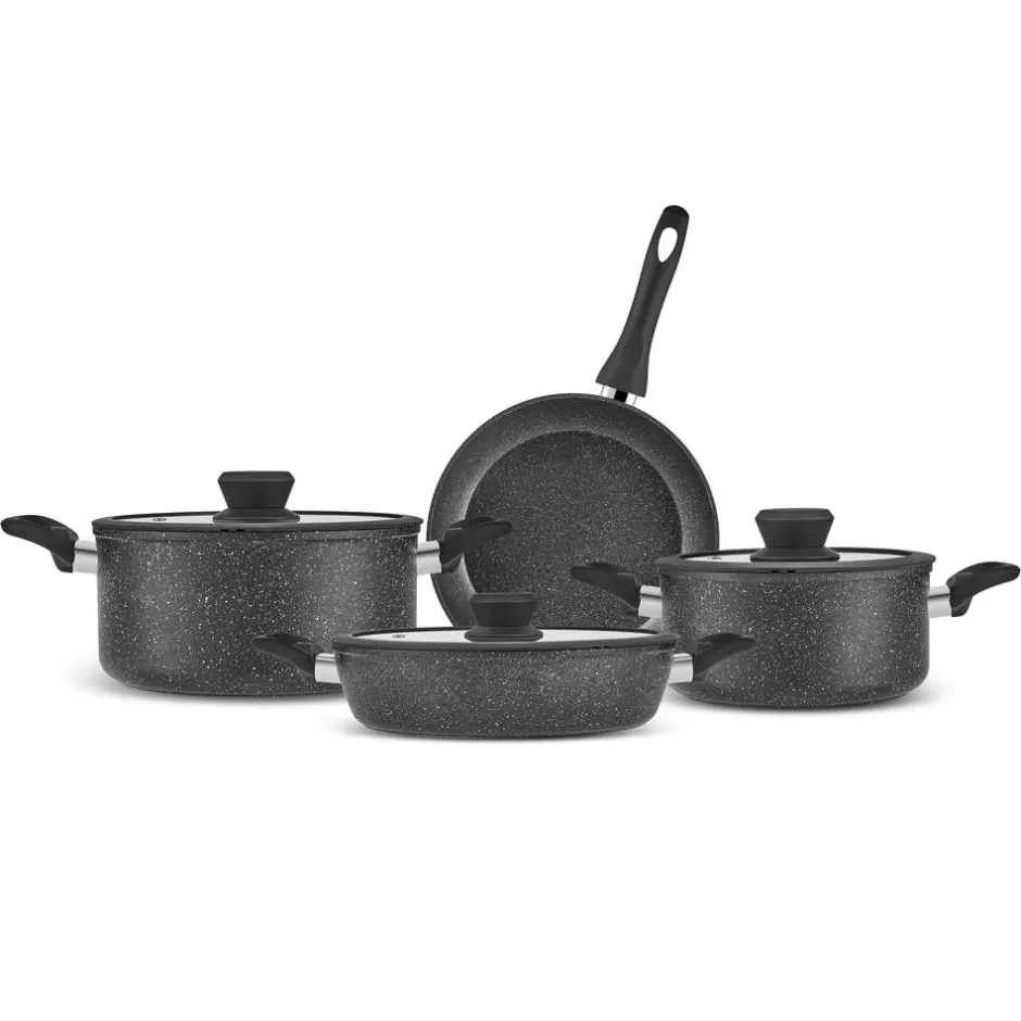 Karaca Granittopf Sets-Nebula, Granit 7-teiliges Kochgeschirr-Set, Induktion, Schwarz Black