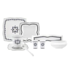 Karaca Frühstücksset Für 6 Personen|Tortenplatte Servierteller Set-New Blau 32 Teil 6 Person Porzellan Frühstück/Service Set Multıfarben