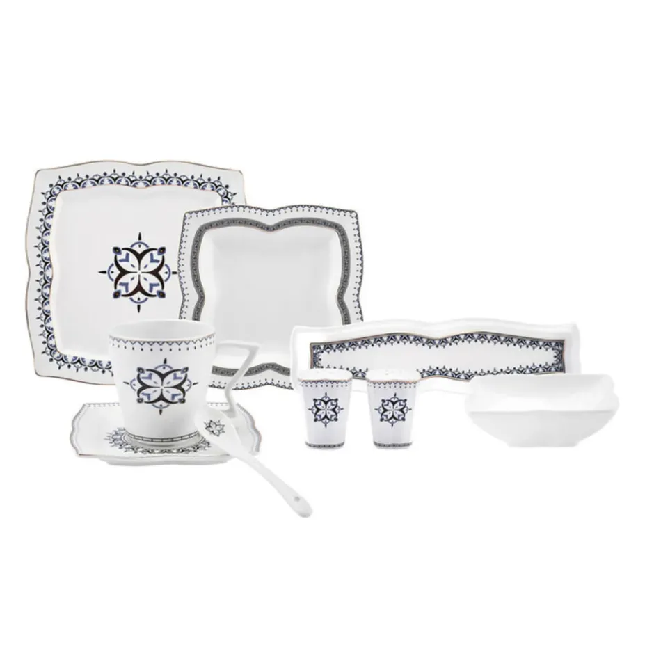 Karaca Frühstücksset Für 6 Personen|Tortenplatte Servierteller Set-New Blau 32 Teil 6 Person Porzellan Frühstück/Service Set Multıfarben