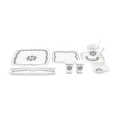 Karaca Frühstücksset Für 6 Personen|Tortenplatte Servierteller Set-New Blau 32 Teil 6 Person Porzellan Frühstück/Service Set Multıfarben