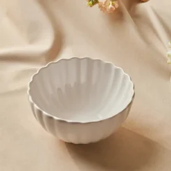Karaca Schüssel/Bowl-New Daisy Müsli-/Suppenschale aus Steinzeug mit Reaktivglasur, 15,5 cm, Weiß Beyaz