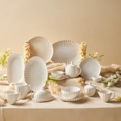 Karaca Pastateller-New Daisy Pasta-Schale aus Steinzeug mit Reaktivglasur, 22,5 cm, Weiß Beyaz