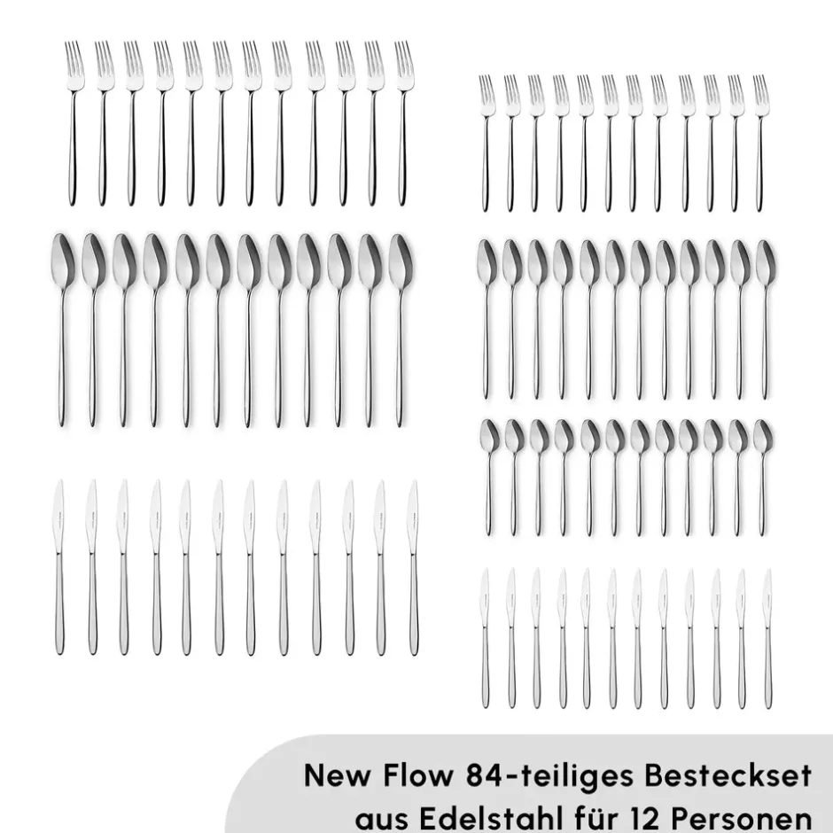 Karaca Bestecksets Für 12 Personen-New Flow 84-teiliges Besteckset für 12 Personen Elegance Mit Box Platın