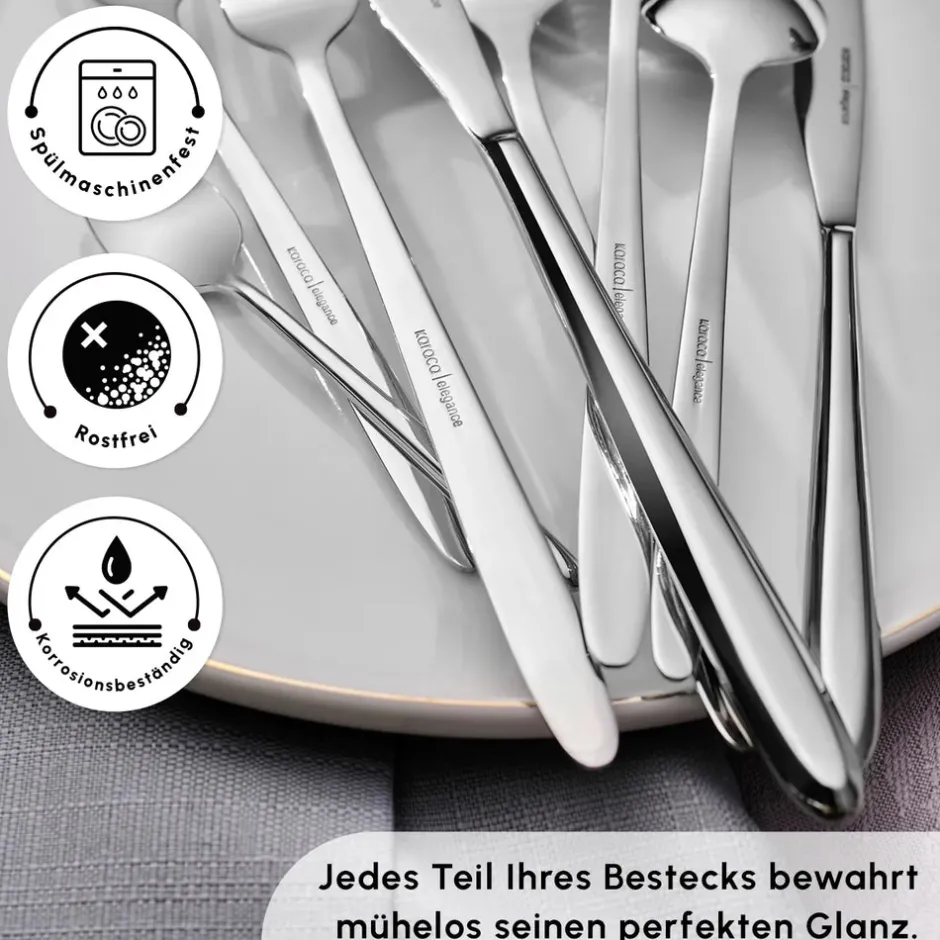 Karaca Bestecksets Für 12 Personen-New Flow 84-teiliges Besteckset für 12 Personen Elegance Mit Box Platın