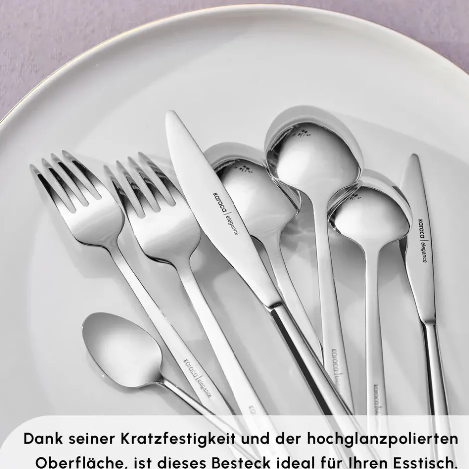 Karaca Bestecksets Für 12 Personen-New Flow 84-teiliges Besteckset für 12 Personen Elegance Mit Box Platın