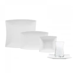 Karaca Frühstücksgeschirr|Frühstücksset Für 6 Personen-New Perfect White für 6 Personen Quadrat Frühstücksset und Servierschalen, 26 Teilig Weıß01
