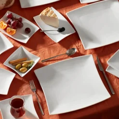 Karaca Frühstücksgeschirr|Frühstücksset Für 6 Personen-New Perfect White für 6 Personen Quadrat Frühstücksset und Servierschalen, 26 Teilig Weıß01