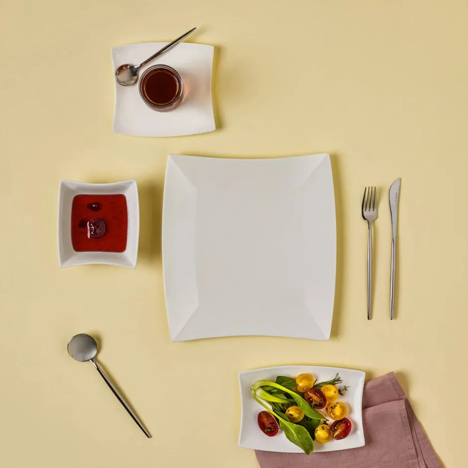 Karaca Frühstücksgeschirr|Frühstücksset Für 6 Personen-New Perfect White für 6 Personen Quadrat Frühstücksset und Servierschalen, 26 Teilig Weıß01