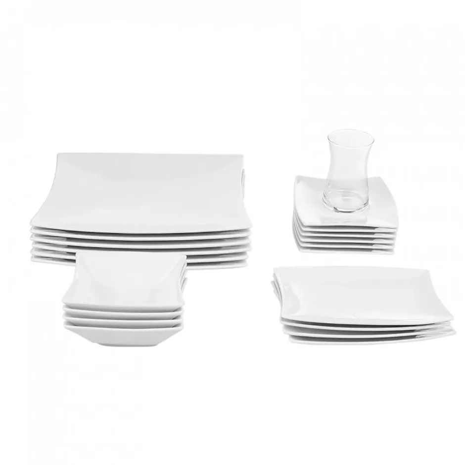 Karaca Frühstücksgeschirr|Frühstücksset Für 6 Personen-New Perfect White für 6 Personen Quadrat Frühstücksset und Servierschalen, 26 Teilig Weıß01