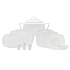 Karaca Tafelservice Für 12 Personen-New Suha Creme 60-teiliges Porzellan Geschirr Set Quadratisch für 12 Personen Weıß01