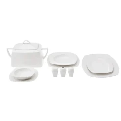 Karaca Tafelservice Für 12 Personen-New Suha Creme 60-teiliges Porzellan Geschirr Set Quadratisch für 12 Personen Weıß01