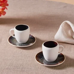 Karaca Mokka & Espressotassen Set-New White Galactic 100 ml Kaffeetassen-Set für 1 Personen Weıß