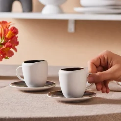 Karaca Mokka & Espressotassen Set-New White Galactic 100 ml Kaffeetassen-Set für 1 Personen Weıß