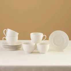 Karaca Teetassen Sets-Nina Embossed Teetassen-Set für 6 Personen, 220 ml Weıß01