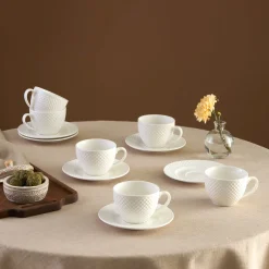 Karaca Teetassen Sets-Nina Embossed Teetassen-Set für 6 Personen, 220 ml Weıß01