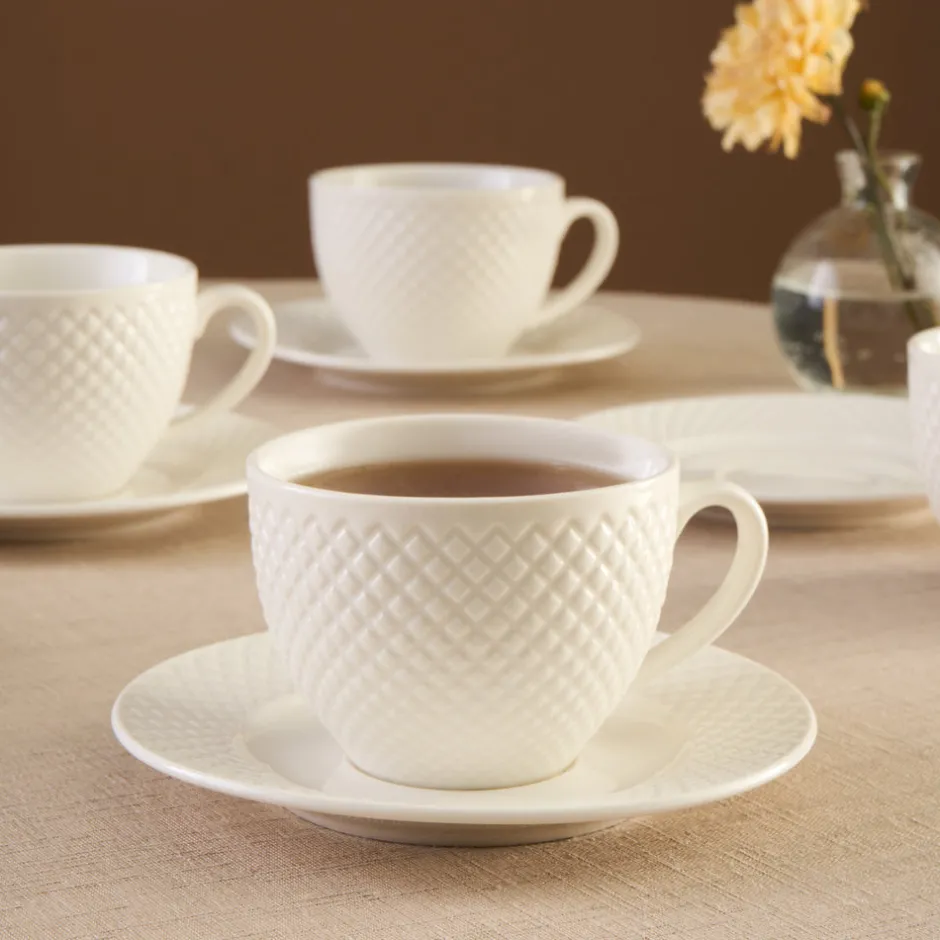 Karaca Teetassen Sets-Nina Embossed Teetassen-Set für 6 Personen, 220 ml Weıß01