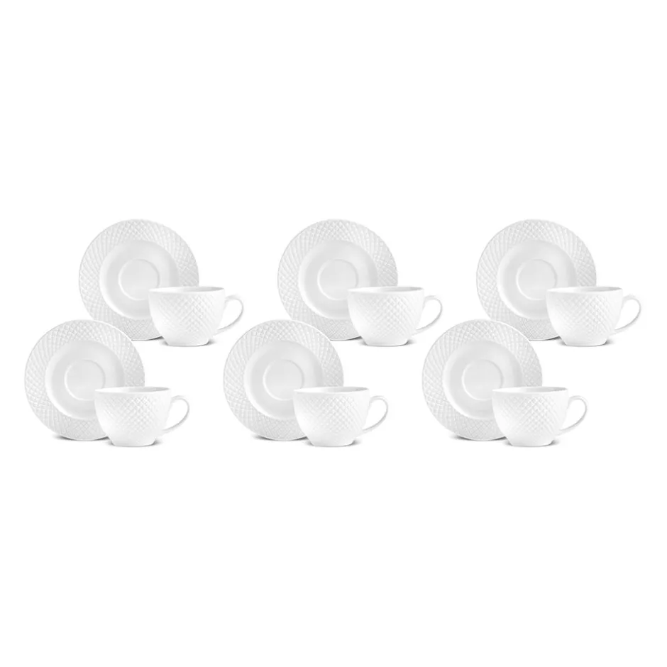 Karaca Teetassen Sets-Nina Embossed Teetassen-Set für 6 Personen, 220 ml Weıß01