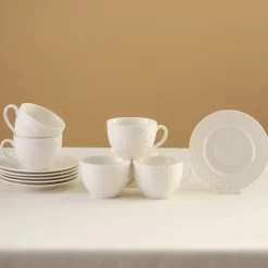 Karaca Teetassen Sets-Nora Embossed Teetassen-Set für 6 Personen, 220 ml Weıß01