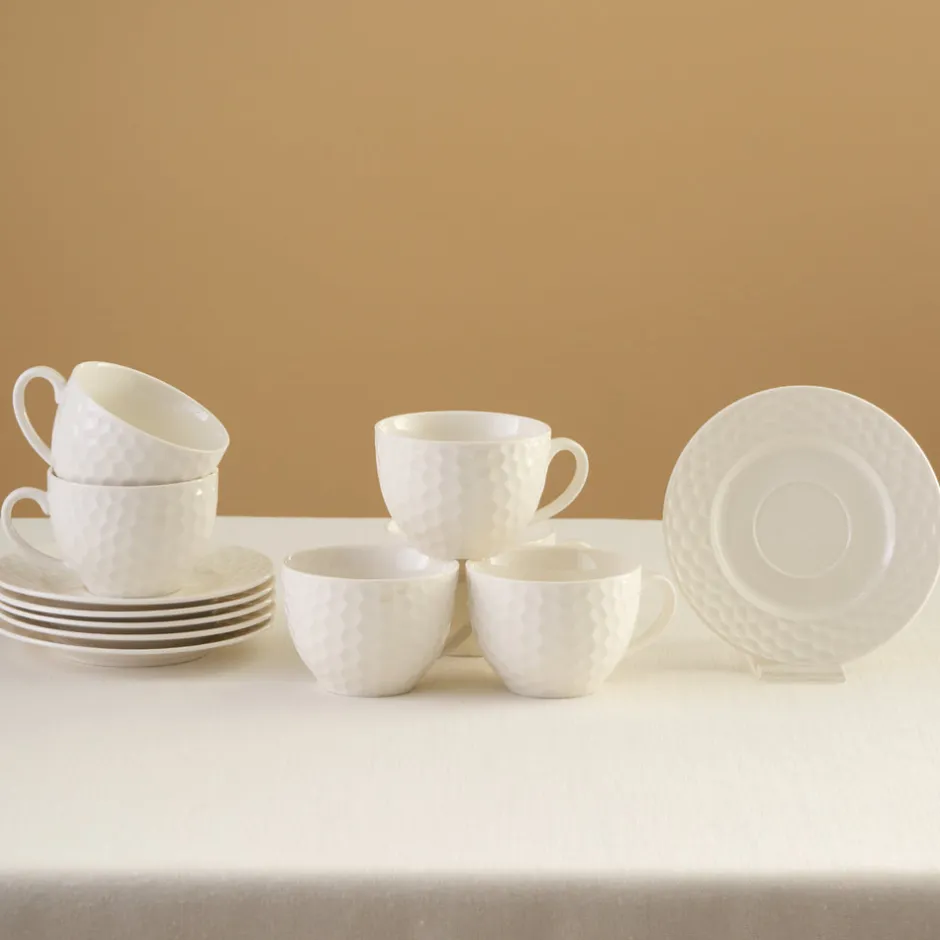 Karaca Teetassen Sets-Nora Embossed Teetassen-Set für 6 Personen, 220 ml Weıß01