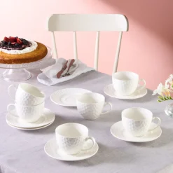 Karaca Teetassen Sets-Nora Embossed Teetassen-Set für 6 Personen, 220 ml Weıß01