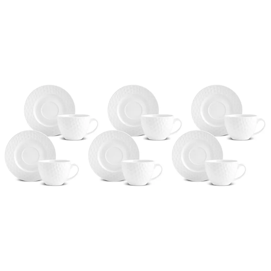 Karaca Teetassen Sets-Nora Embossed Teetassen-Set für 6 Personen, 220 ml Weıß01