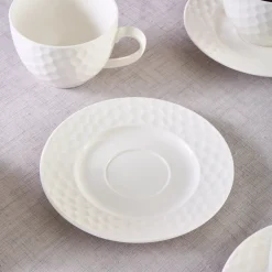 Karaca Teetassen Sets-Nora Embossed Teetassen-Set für 6 Personen, 220 ml Weıß01