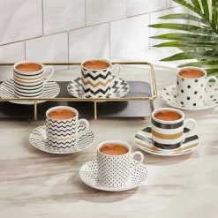 Karaca Mokka & Espressotassen Set-Nossa 12 Teiliges für 6 Personen Mochatassen-Espressotassen Set Multıfarben