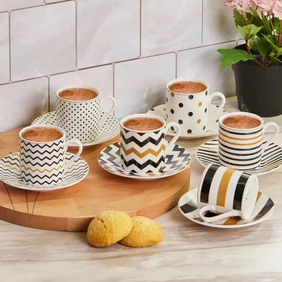 Karaca Mokka & Espressotassen Set-Nossa 12 Teiliges für 6 Personen Mochatassen-Espressotassen Set Multıfarben