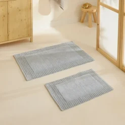Karaca Badematten-Odetta Badvorleger-Set, 60 × 90 cm + 40 × 60 cm, Grau
