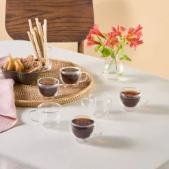 Karaca Mokka & Espressotassen Set-Olivia 6-teiliges doppelwandiges Espresso- und türkisches Kaffeetassen-Set für 6 Personen, 80 ml, Klar