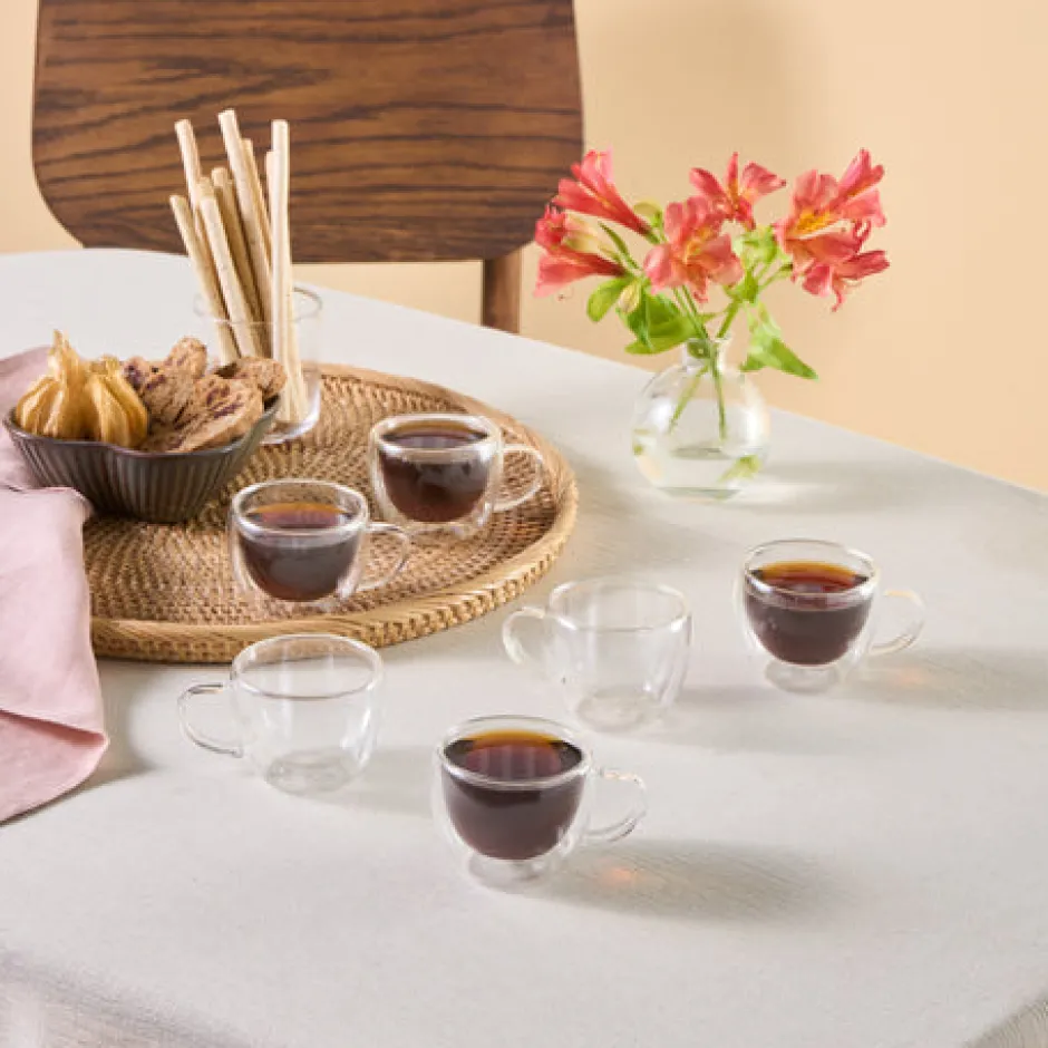 Karaca Mokka & Espressotassen Set-Olivia 6-teiliges doppelwandiges Espresso- und türkisches Kaffeetassen-Set für 6 Personen, 80 ml, Klar