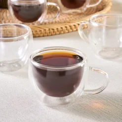 Karaca Mokka & Espressotassen Set-Olivia 6-teiliges doppelwandiges Espresso- und türkisches Kaffeetassen-Set für 6 Personen, 80 ml, Klar