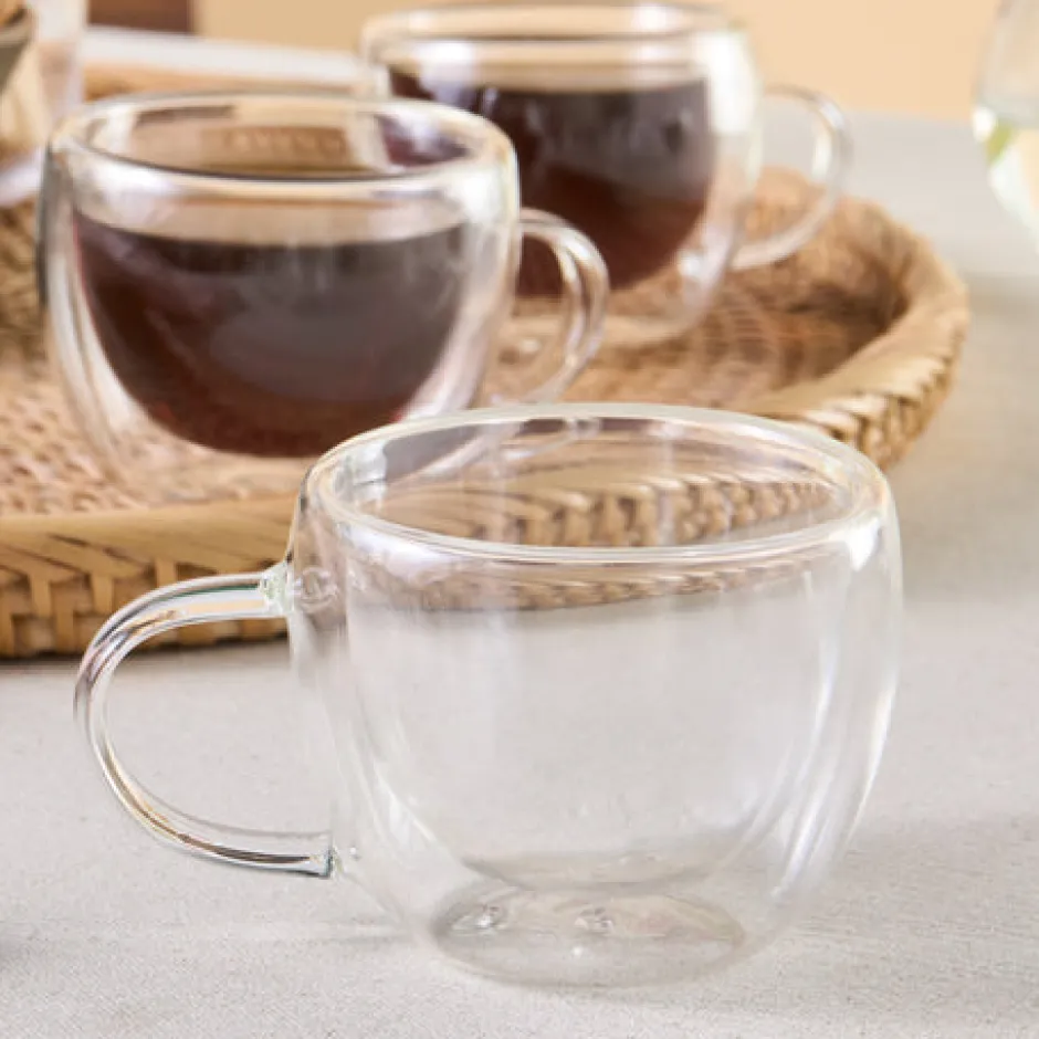 Karaca Mokka & Espressotassen Set-Olivia 6-teiliges doppelwandiges Espresso- und türkisches Kaffeetassen-Set für 6 Personen, 80 ml, Klar
