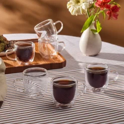 Karaca Mokka & Espressotassen Set-Olivier 6-teiliges doppelwandiges Espresso- und türkisches Kaffeetassen-Set für 6 Personen, 80 ml, Klar